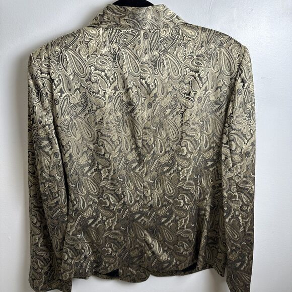 Judith Hart Womens Gold Metallic Paisley Print Lined Blazer Jacket Size 12 - Picture 5 of 12